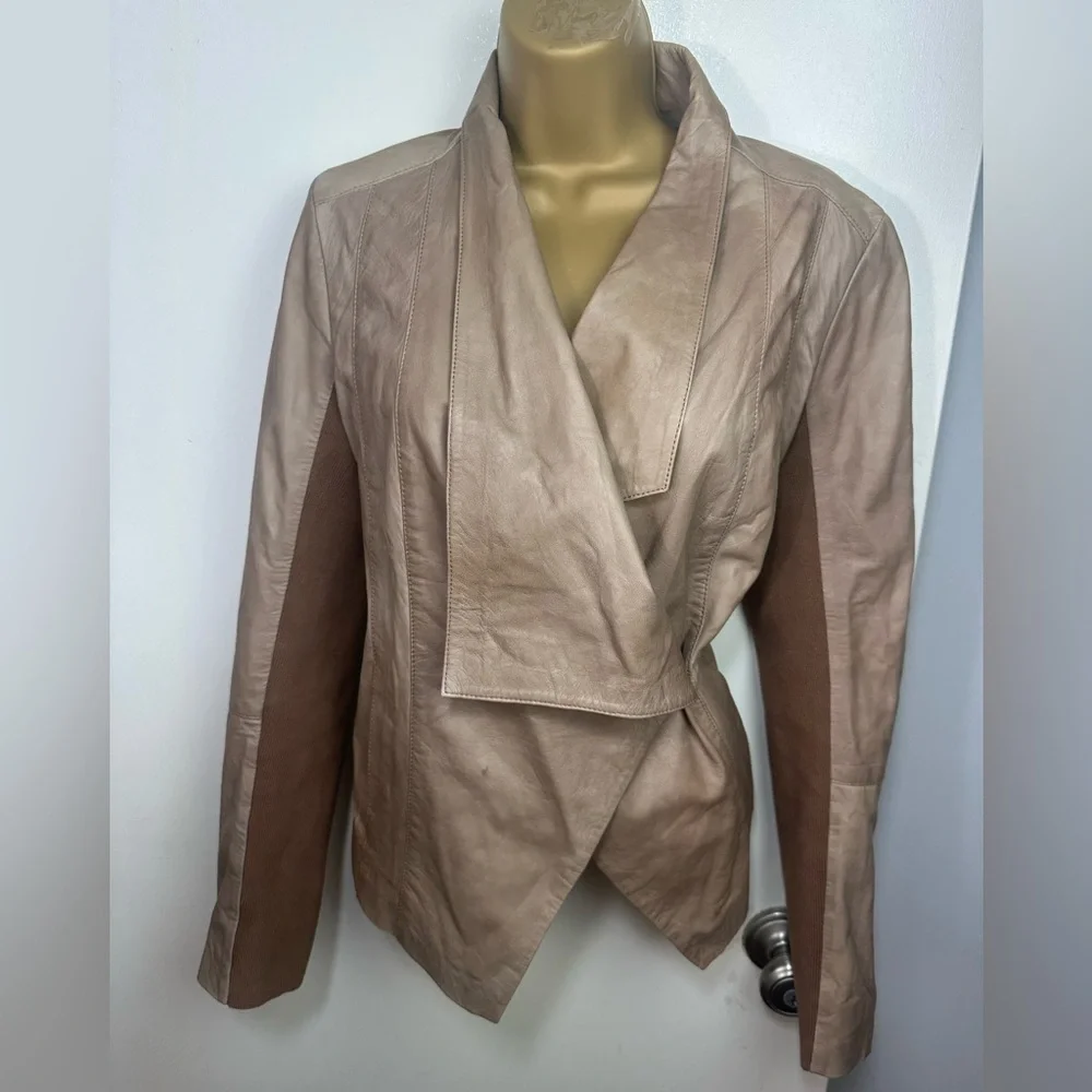 trouvé Brown Carmel Buttery Leather Moto Ribbed Asymmetrical Jacket M*SPOTS*‎